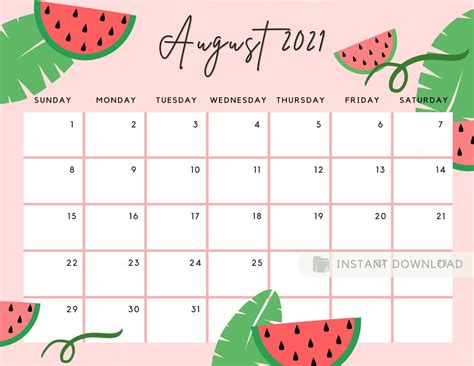 August Calendar Cute